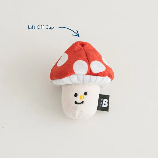 BITE ME Mushroom Nosework Toy showing the detachable mushroom cap that lifts off for beginner nosework games.