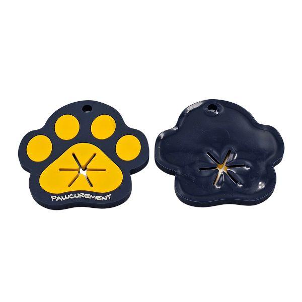 Pawcurement Happy Paw Poop Bag Carrier – navy blue paw-shaped silicone waste bag holder