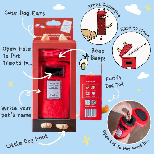 Woof² British Postbox Treat-Dispensing Dog Toy Features