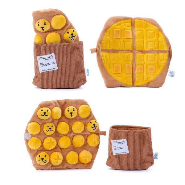 Yellow Woof² Egg Puff/ Waffle 2-in-1 Nose-work Dog Toy