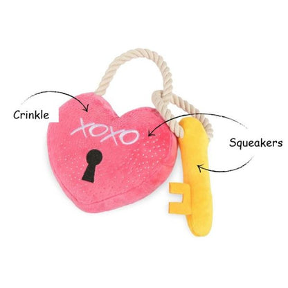 P.L.A.Y. Love Bug Love You a Lock: crinkle, squeaky dog toy