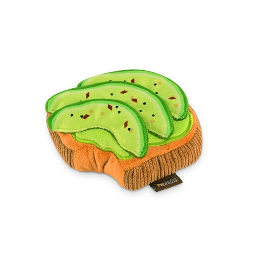 Left angle of P.L.A.Y. Barking Brunch Avo-doggo Toast dog toy