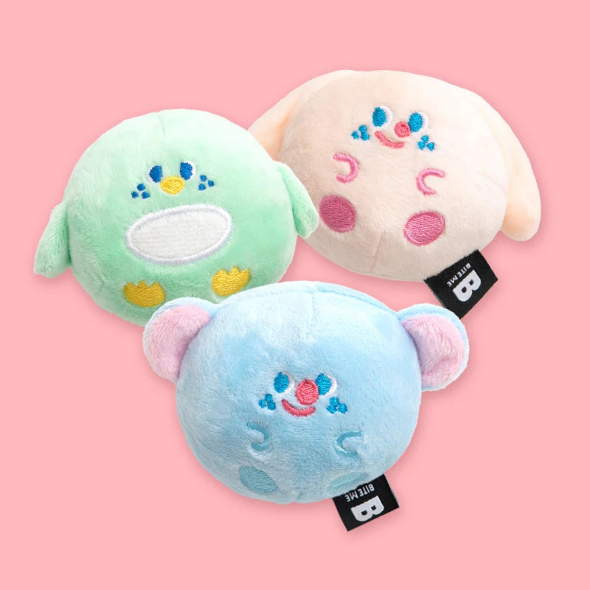 BITE ME Fluffy Friends Multi-Pack Ball Toy (3pcs) featuring three soft plush dog balls with squeaker, crinkle and beginner nosework play.