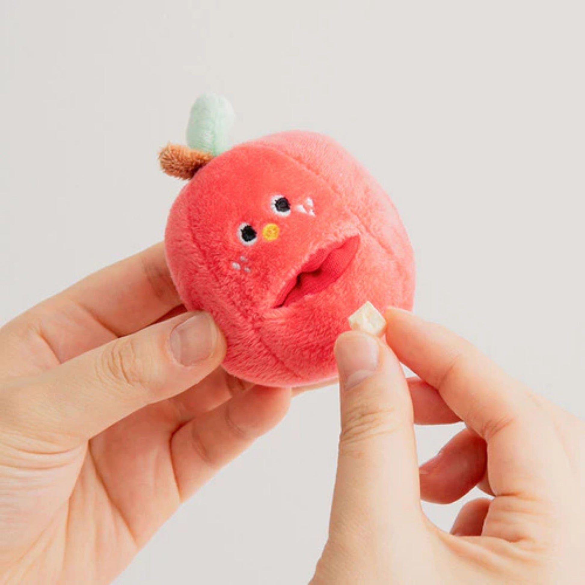 Close-up of the plush fruit from the BITE ME Mixed Fruits Box Nosework Toy