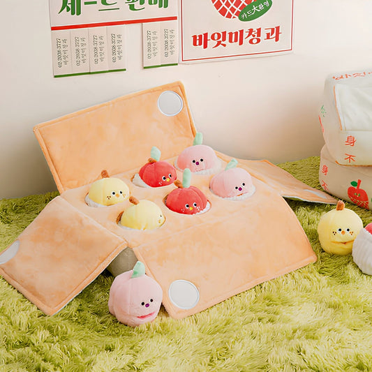 BITE ME Mixed Fruits Box Nosework Toy with plush fruit toys and interactive fruit crate for enrichment play