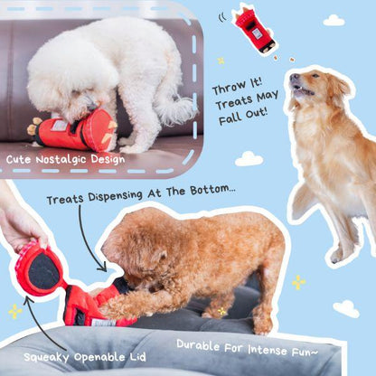 Features of Woof² British Postbox Treat-Dispensing Dog Toy