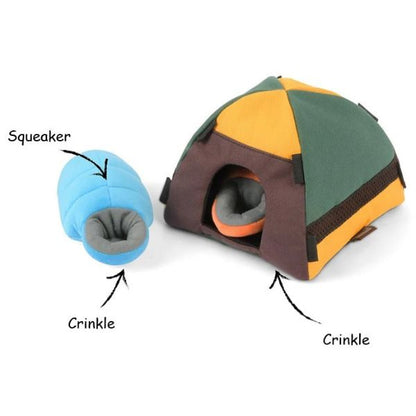 P.L.A.Y. Camp Corbin Collection | Features of Camp Corbin Trailblazing Tent plush dog toy
