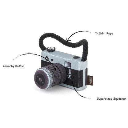 P.L.A.Y Globetrotter Collection | Features of Lens Licker Camera plush dog toy