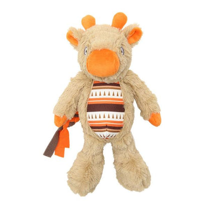 Loop Friendee Latin Cattle plush dog toy standing upright with visible striped shirt and orange details