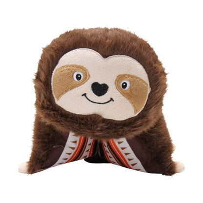 Loop Friendee Latin Slaw plush dog toy front view showing its sloth-inspired face and brown fuzzy texture