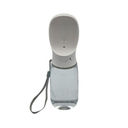 Clear pet dog water bottle with a grey wrist strap