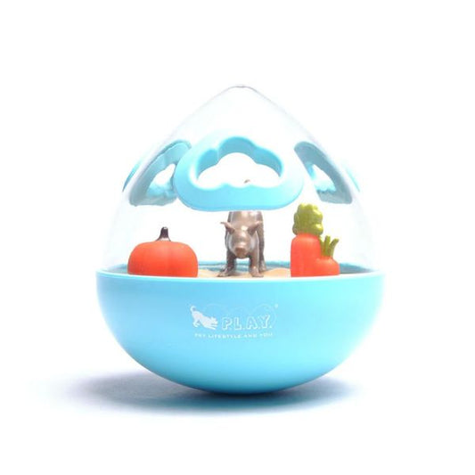 P.L.A.Y. Wobble Ball interactive treat-dispensing dog toy in blue colour shown on its own