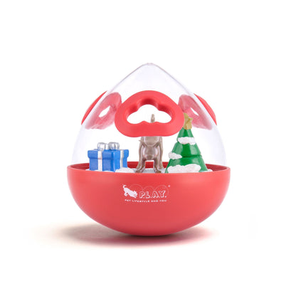 P.L.A.Y. Wobble Ball 2.0 Holiday Edition Red Treat-Dispensing Dog Toy with Festive Scene