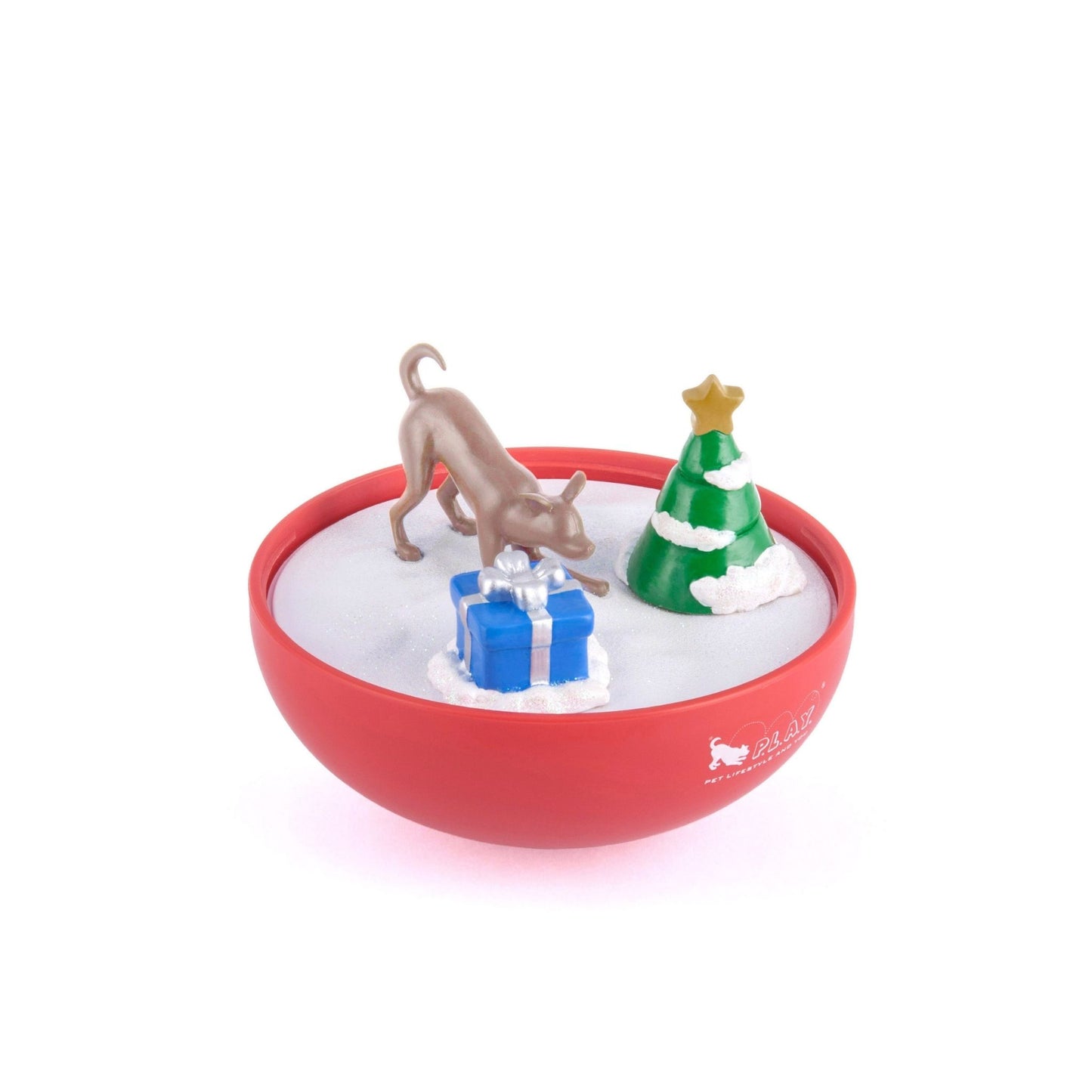 P.L.A.Y. Wobble Ball 2.0 Holiday Edition Red Dog Toy with Festive Inserts