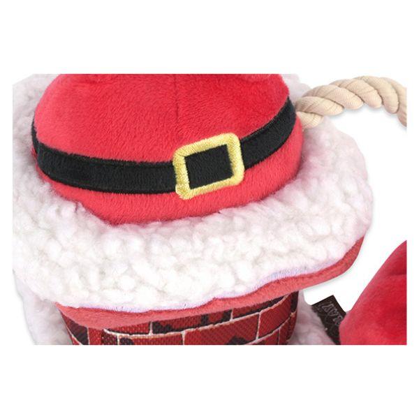Close-up of the P.L.A.Y. Woofmas Collection Clumsy Claus dog toy showing plush details and festive design.