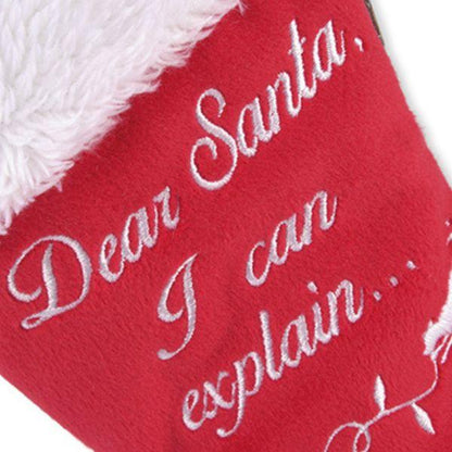 Close-up of the P.L.A.Y. Woofmas Collection Red Good Dog Stocking showing stitching and festive holiday details.