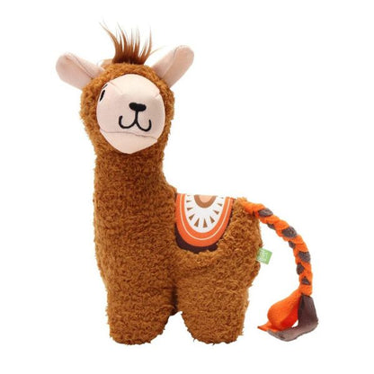 ROOP Friendee Latin Pacos alpaca dog toy front view with orange and brown design