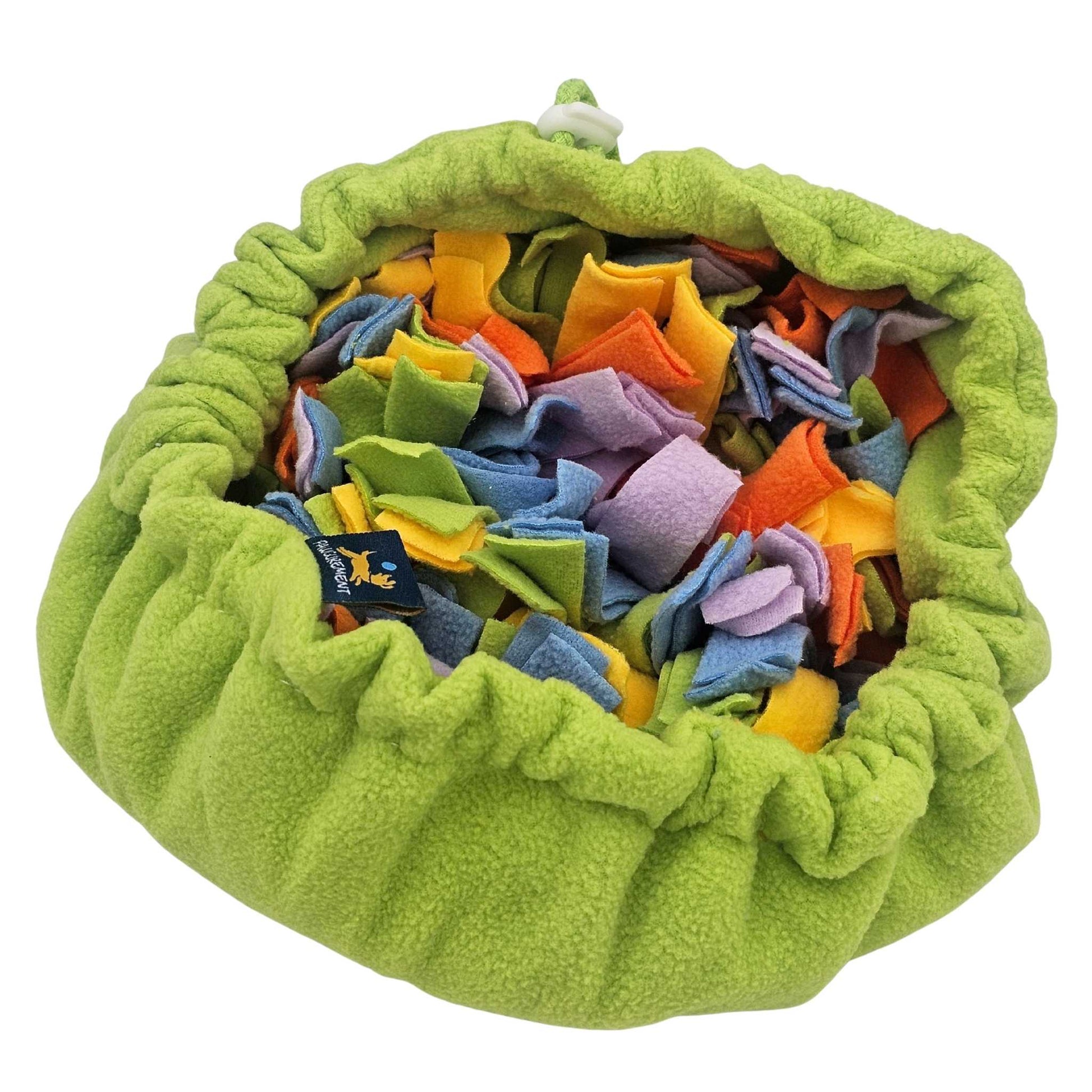 Sniff & Stash snuffle mat in bowl shape designed for calm dog enrichment and treat foraging