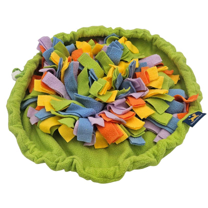Sniff & Stash snuffle mat opened flat showing fleece layers for dog nosework play
