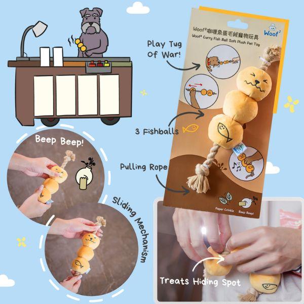 Woof² Curry Fishball Dog Toy Features